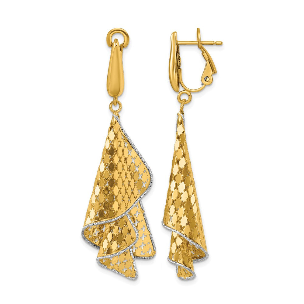 14K Two-tone Polished & Diamond-cut Post Omega Dangle Earrings