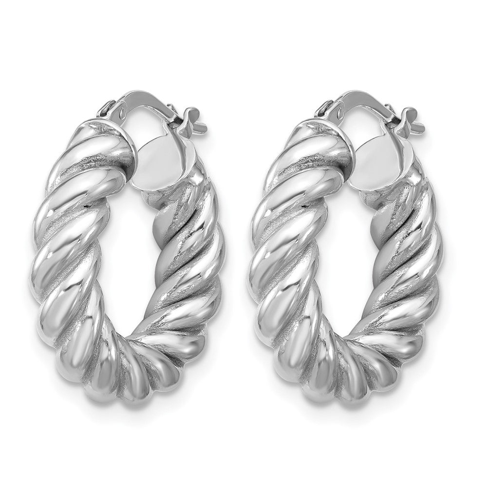 14K with White RH-plat Polished/Twisted Round Hoop Earrings
