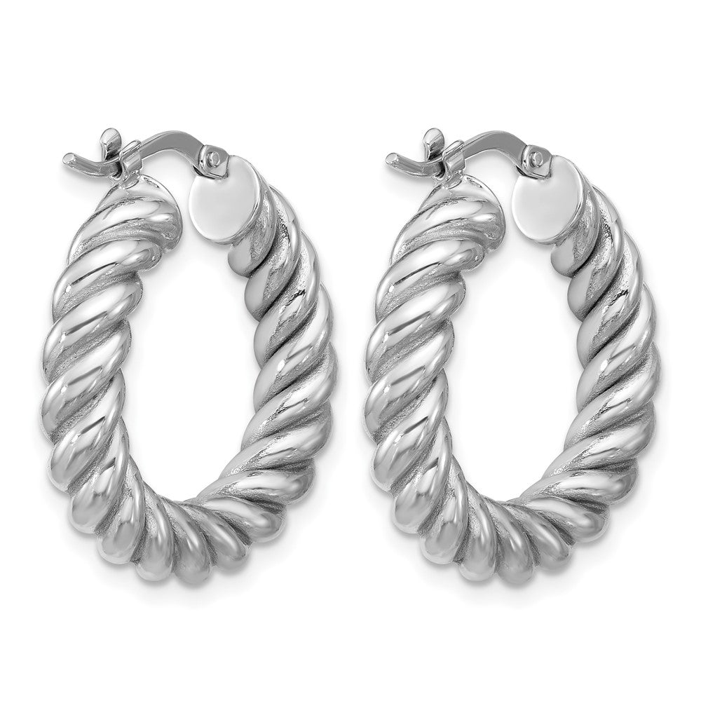 14K with White RH-plat Polished/Twisted Round Hoop Earrings
