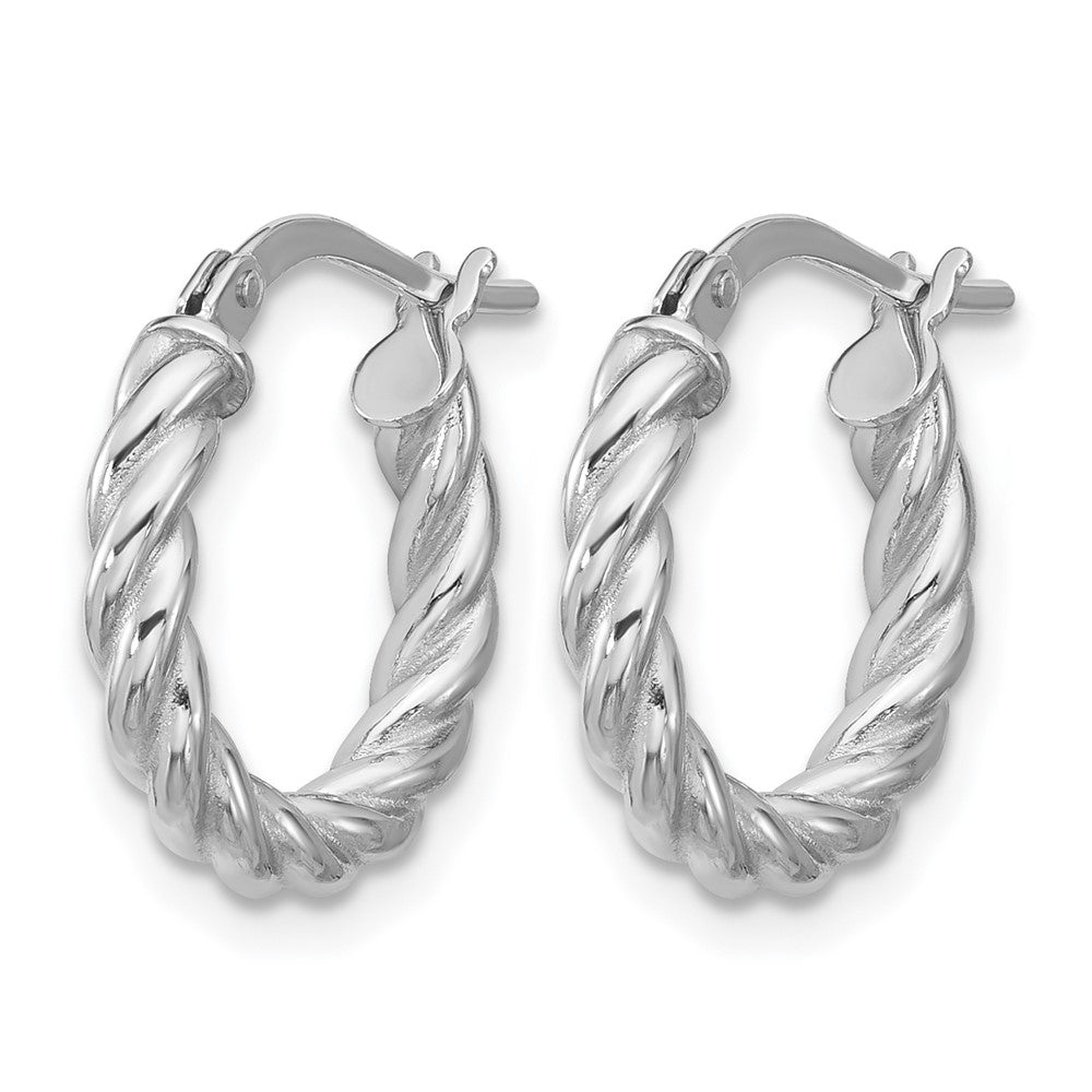 14K with White RH-plat Polished/Twisted Round Hoop Earrings