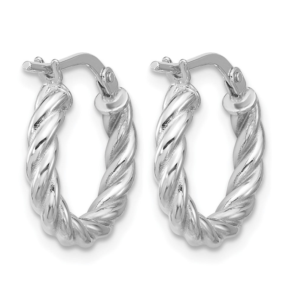 14K with White RH-plat Polished/Twisted Round Hoop Earrings