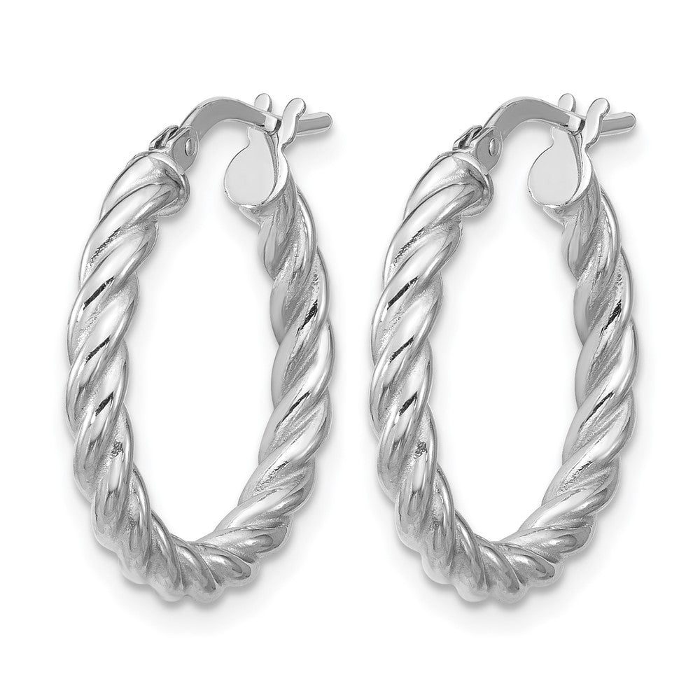 14K with White RH-plat Polished/Twisted Round Hoop Earrings