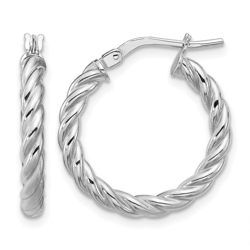 14K with White RH-plat Polished/Twisted Round Hoop Earrings