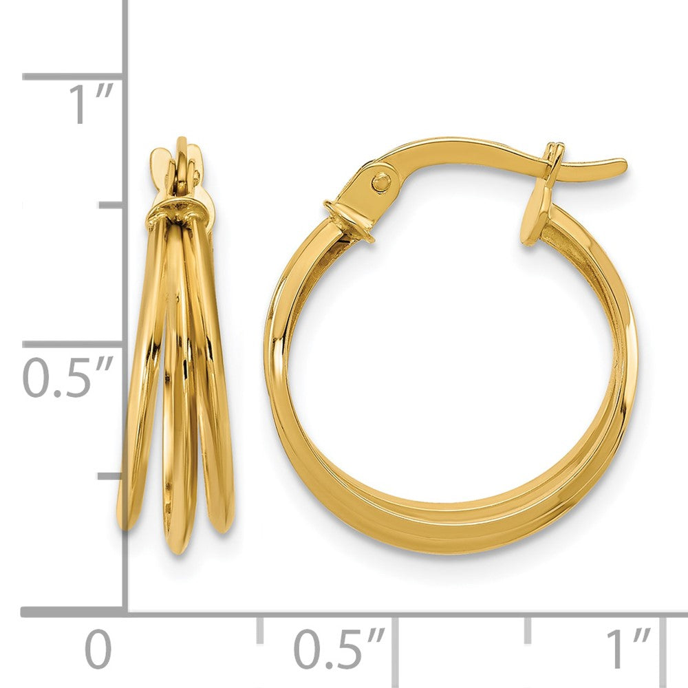 14K Polished 3-row Round Hoop Earrings