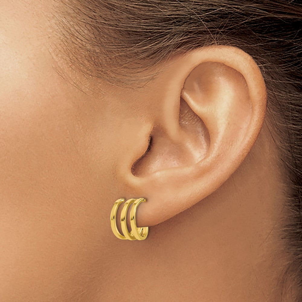 14K Polished 3-row Post J-hoop Earrings