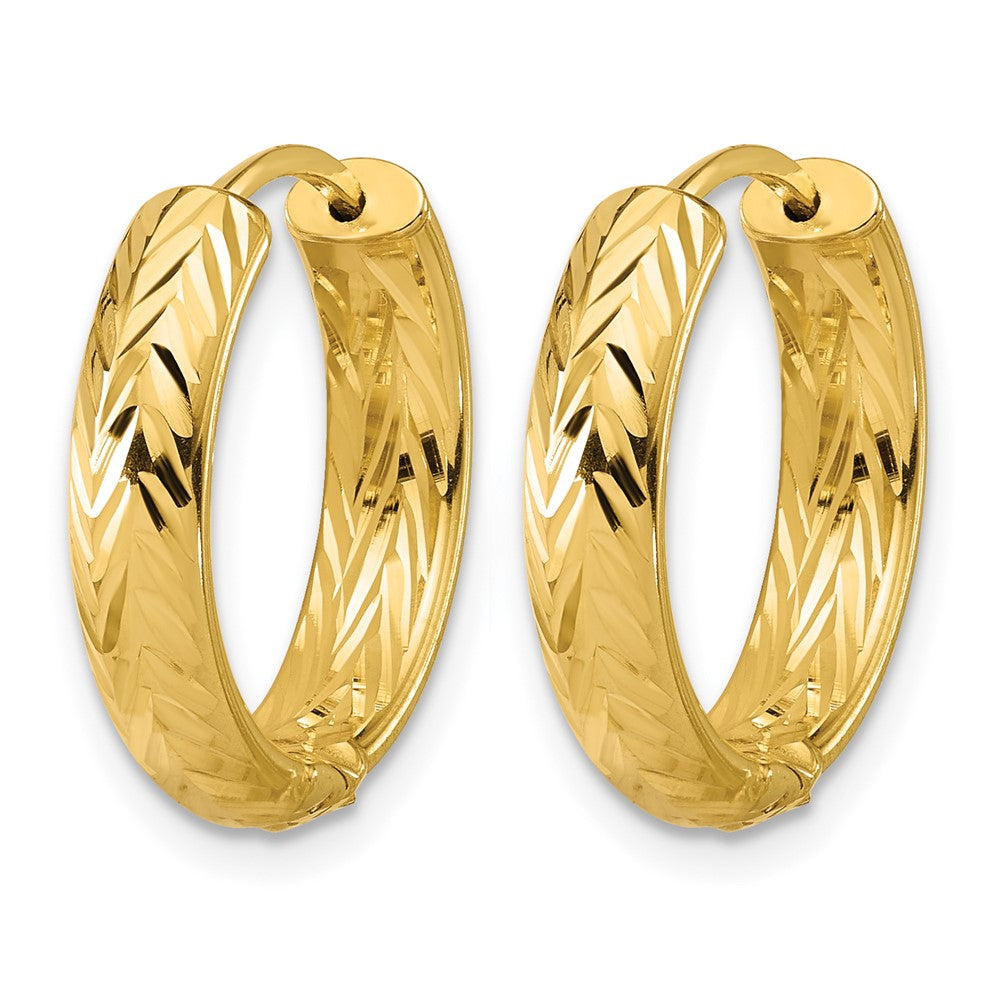 ' 14K Polished and Dia-cut Hinged Hoop Earrings
