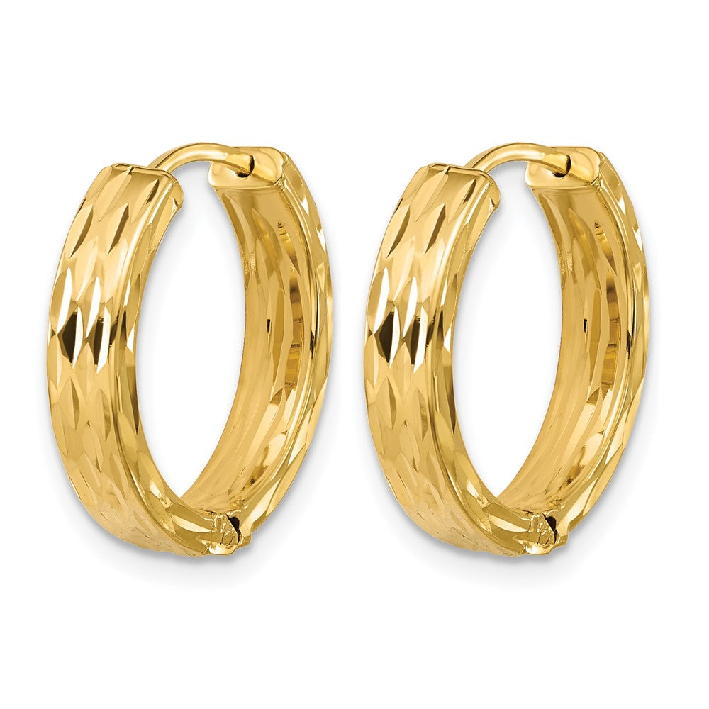 ' 14K Polished and Dia-cut Square Tube Hinged Hoop Earrings