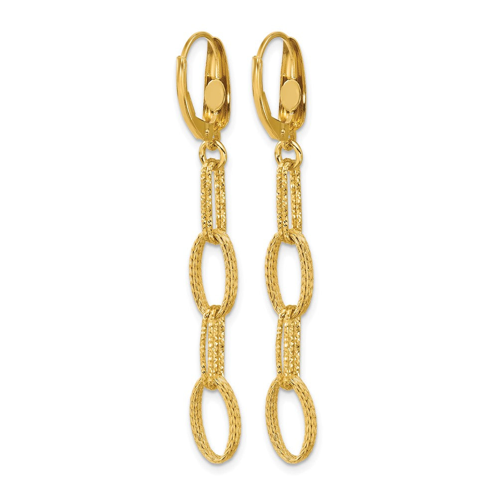 14K Polish/Texture/Dia-cut Fancy Oval Link Dangle Earrings