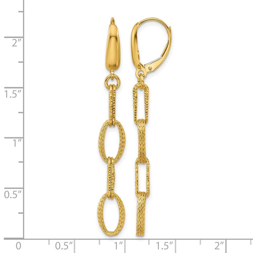 14K Polish/Texture/Dia-cut Fancy Oval Link Dangle Earrings