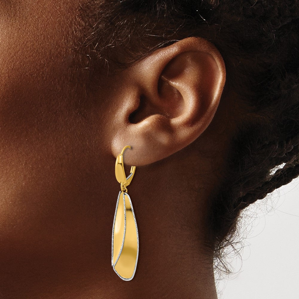 14K Two-tone Polished / Dia-cut Dangle Leverback Earrings