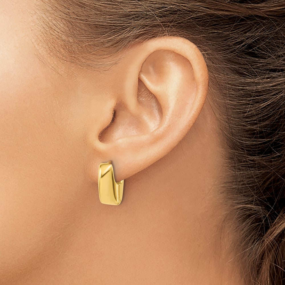 14K Polished Puff Oval Hinged Hoop Earrings