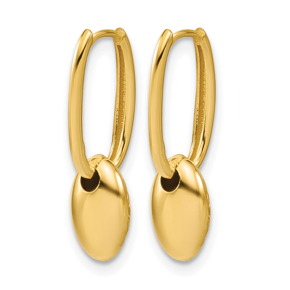 14K Polished / Dia-cut Oval with Bead Hinged Hoop Earrings