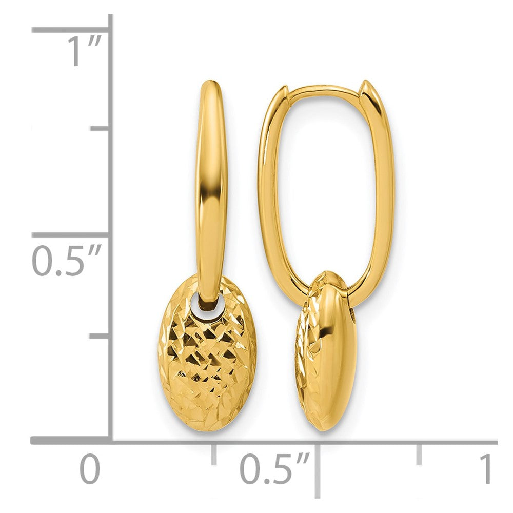 14K Polished / Dia-cut Oval with Bead Hinged Hoop Earrings