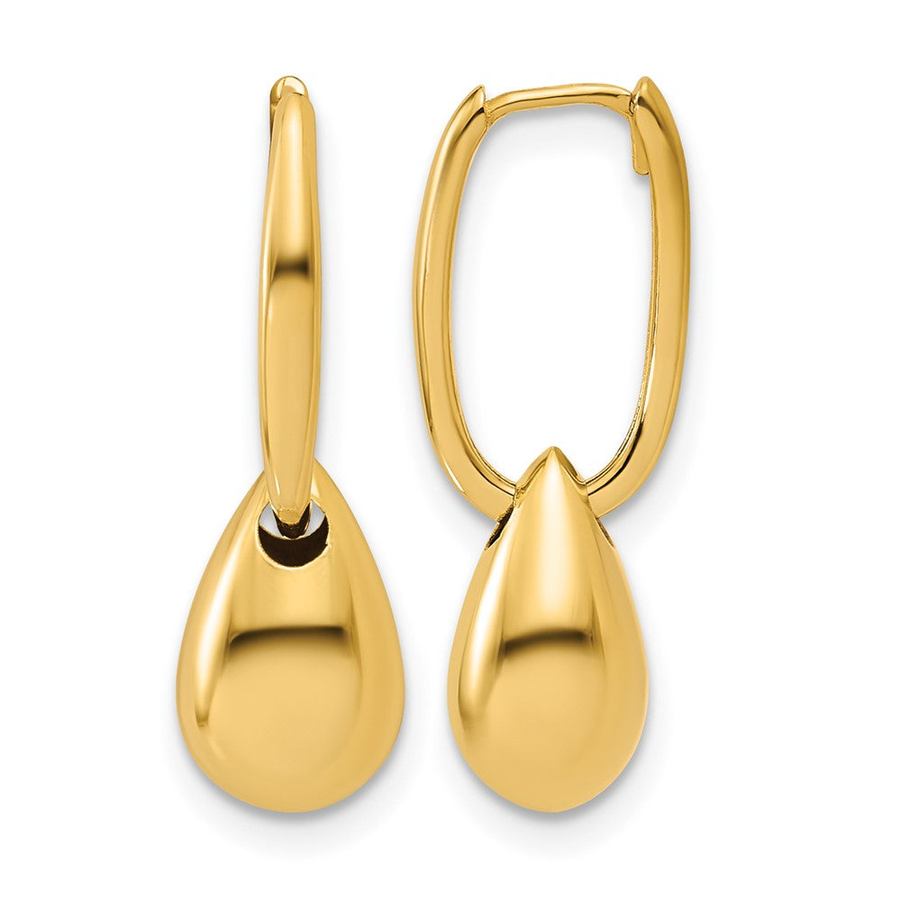 14K Polished Oval with Bead Hinged Hoop Earrings