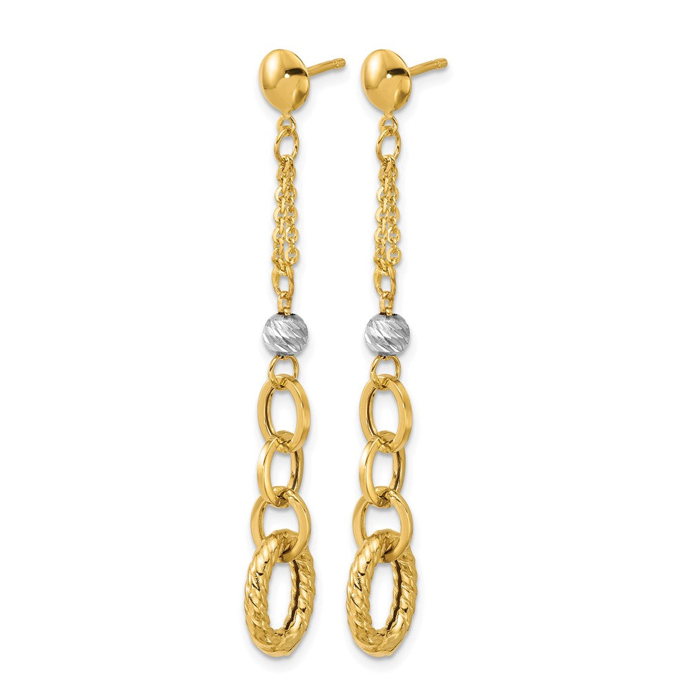 14K with Wht RH Polish/Dia-cut/Twisted Post Dangle Earrings