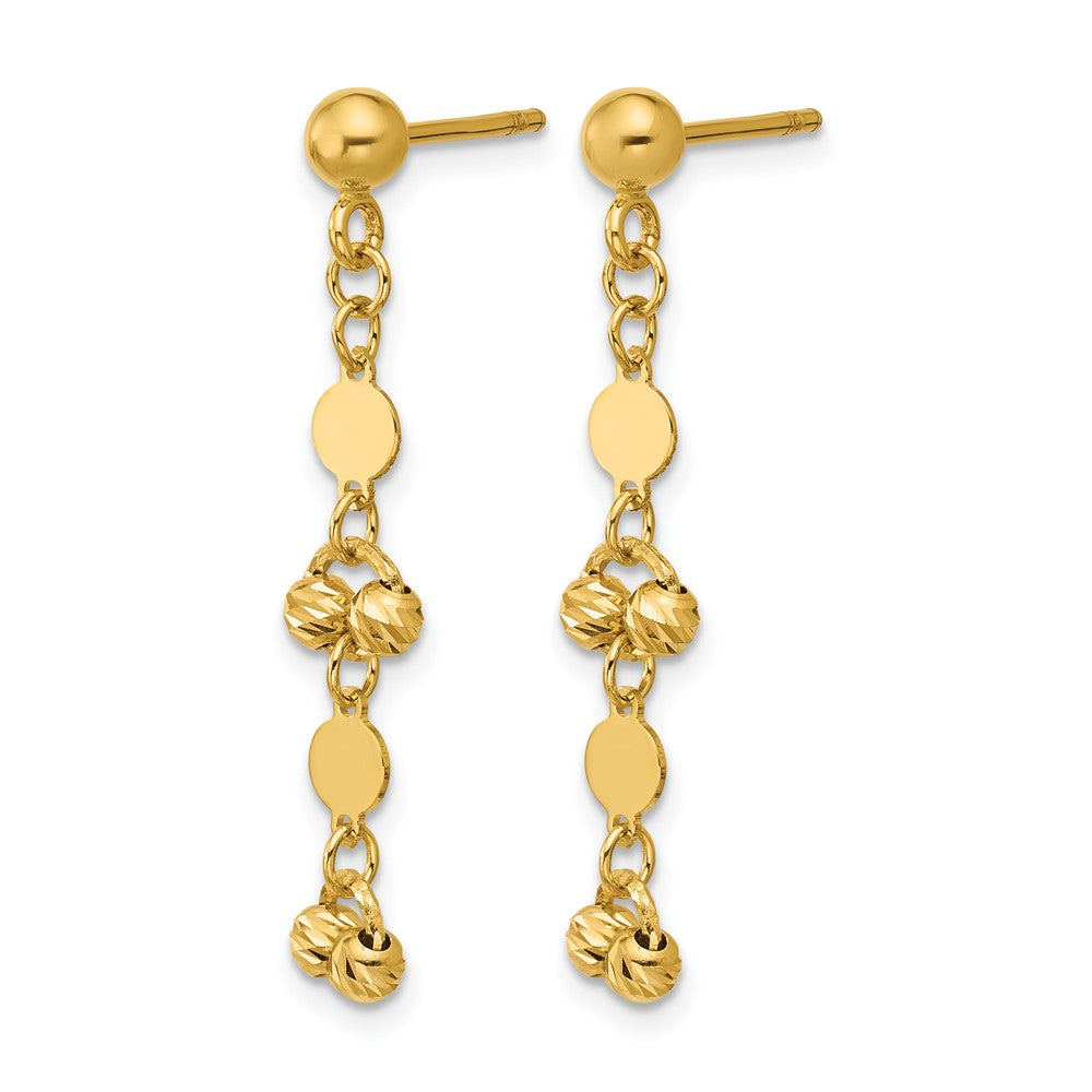 14K Polished Diamond-cut Beaded Fancy Circles Post Dangle Earrings