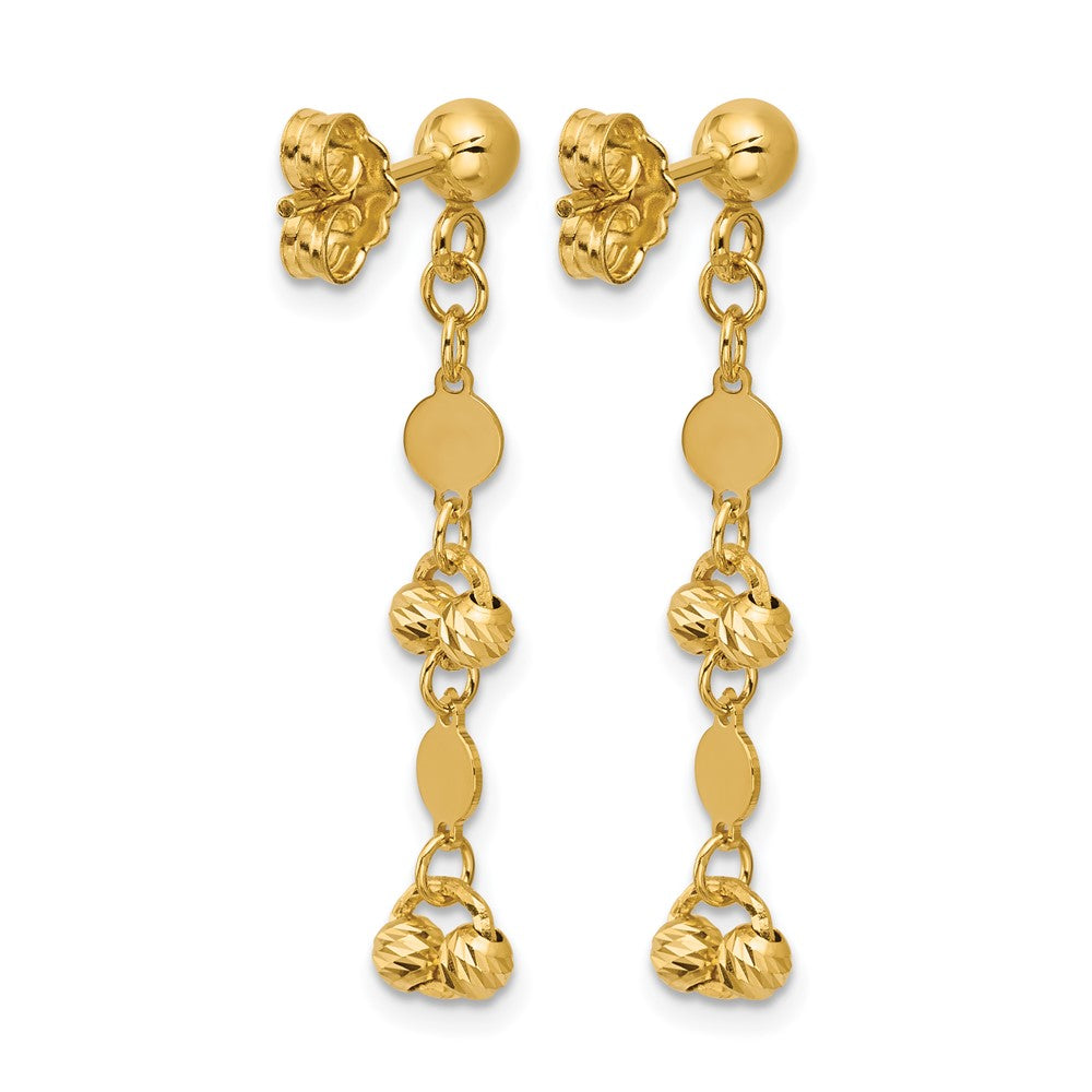 14K Polished Diamond-cut Beaded Fancy Circles Post Dangle Earrings