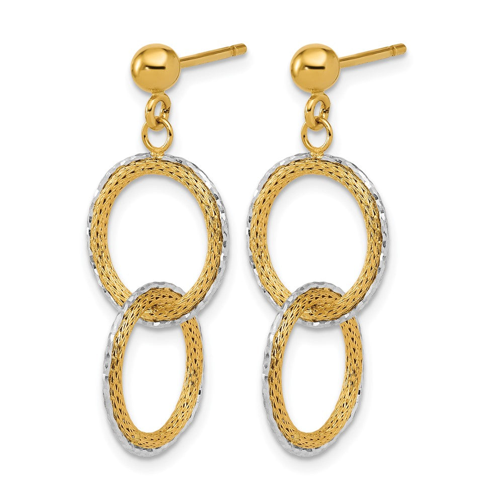 14KTT Polished Brushed Diamond-cut Circles Post Dangle Earrings
