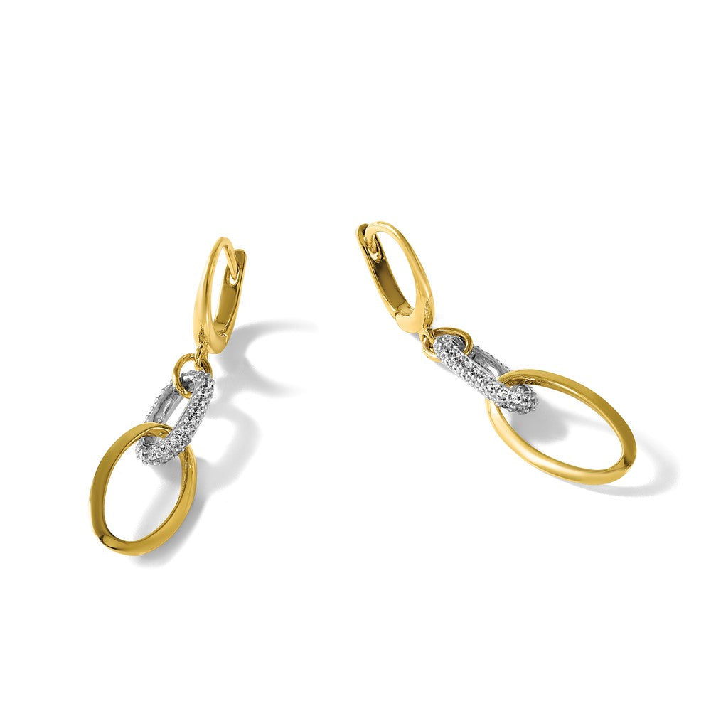 14K Two-tone Polished CZ Ovals Leverback Dangle Earrings