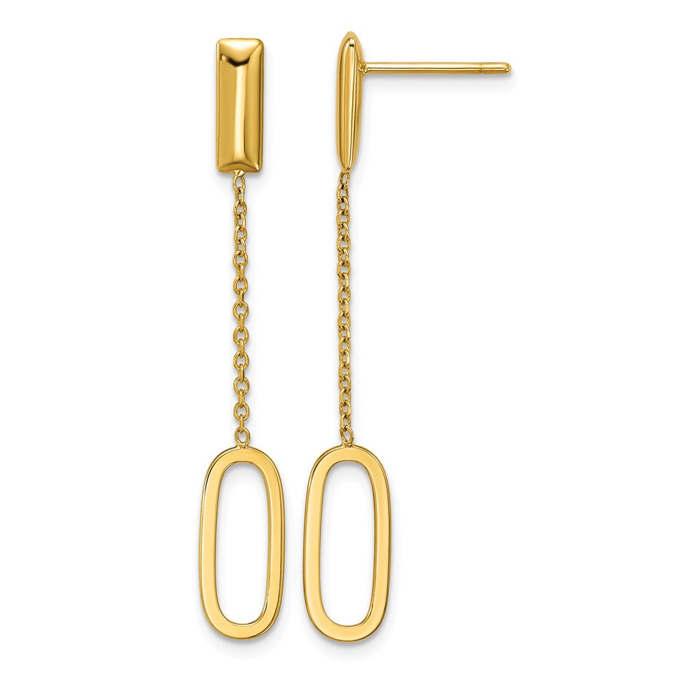 14K Polished Elongated Oval and Bar Post Dangle Earrings