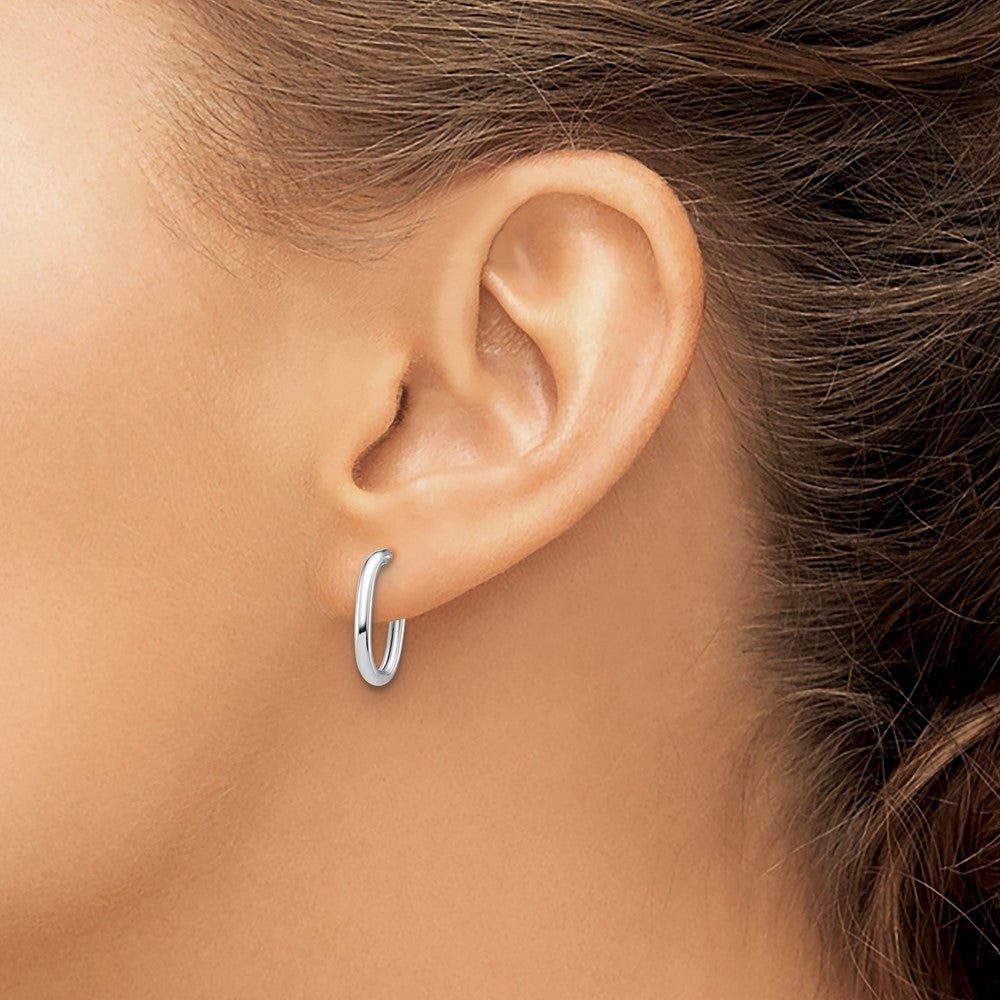 14K White Gold Polished 2.0mm Oval Post J-Hoop Earrings