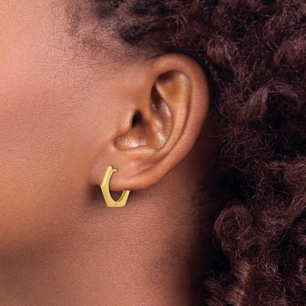 14K Polished Hexagon Hinged Hoop Earrings