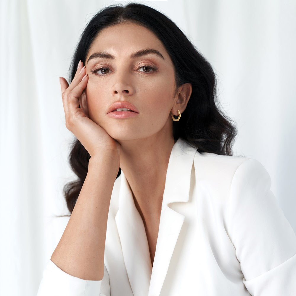 14K Polished Hexagon Hinged Hoop Earrings