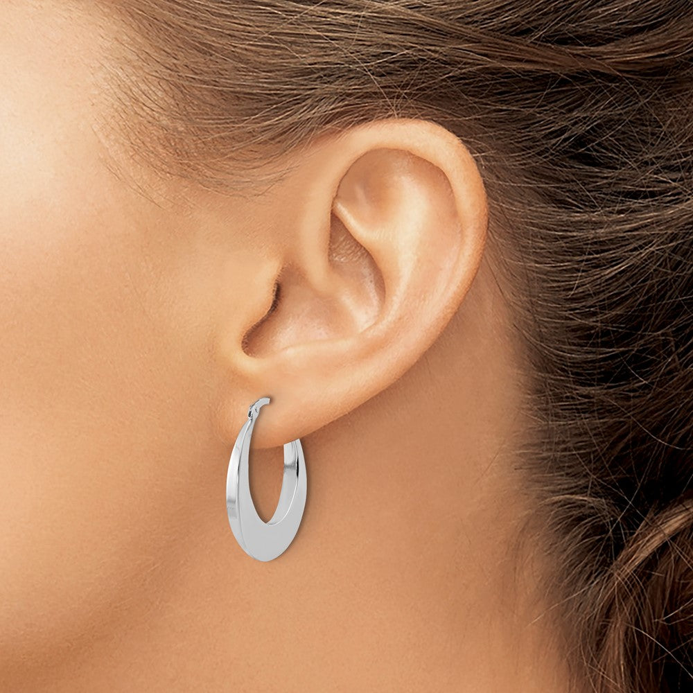 14K White Gold Polished Fancy Oval Hoop Earrings