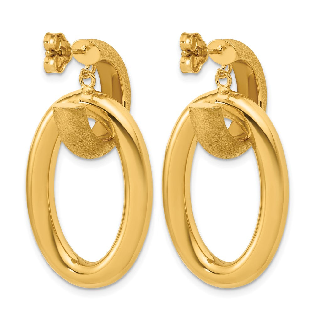 14K Polished and Brushed Oval Dangle Post Earrings