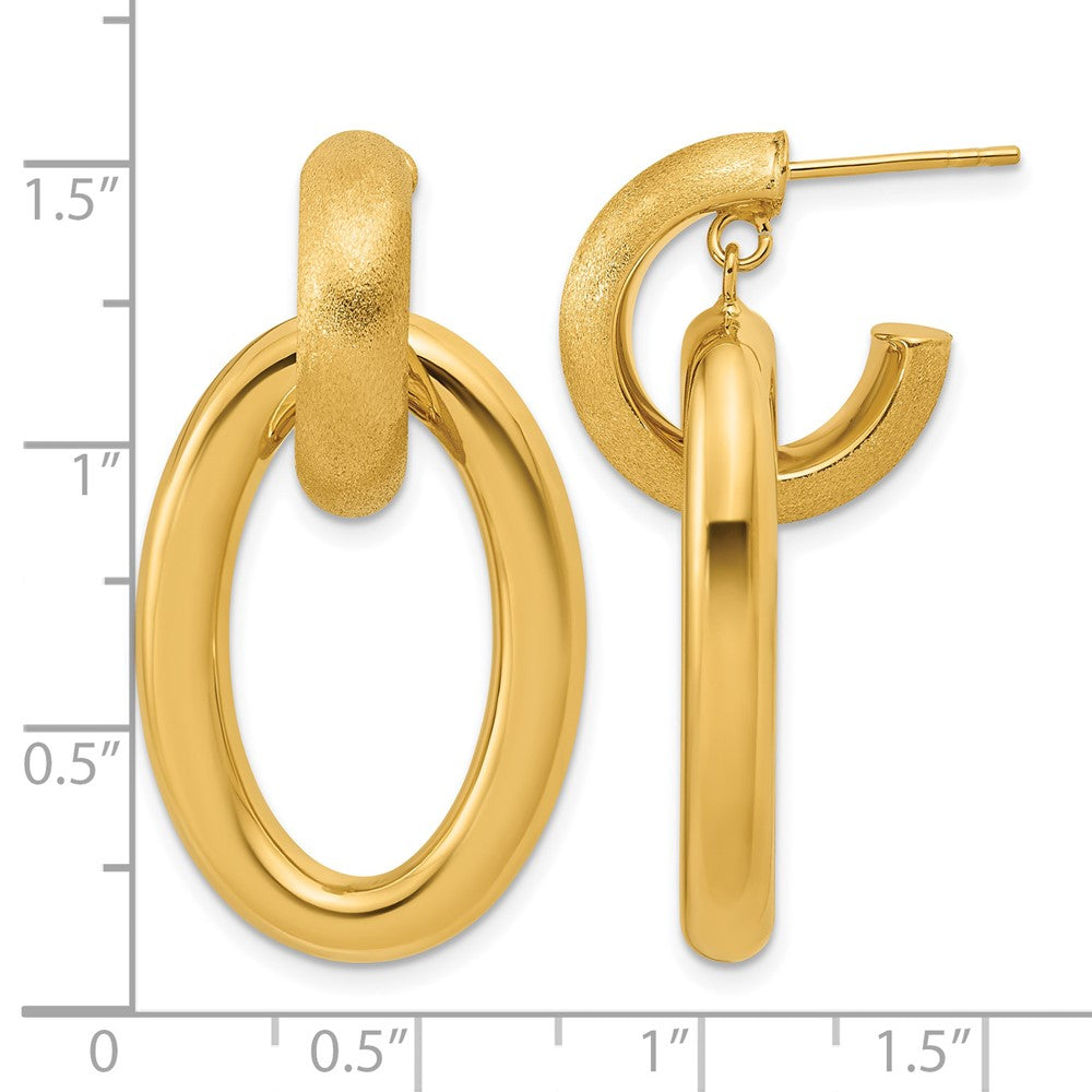 14K Polished and Brushed Oval Dangle Post Earrings