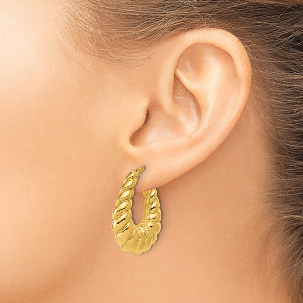 14K Polished Scallop Oval Hoop Earrings