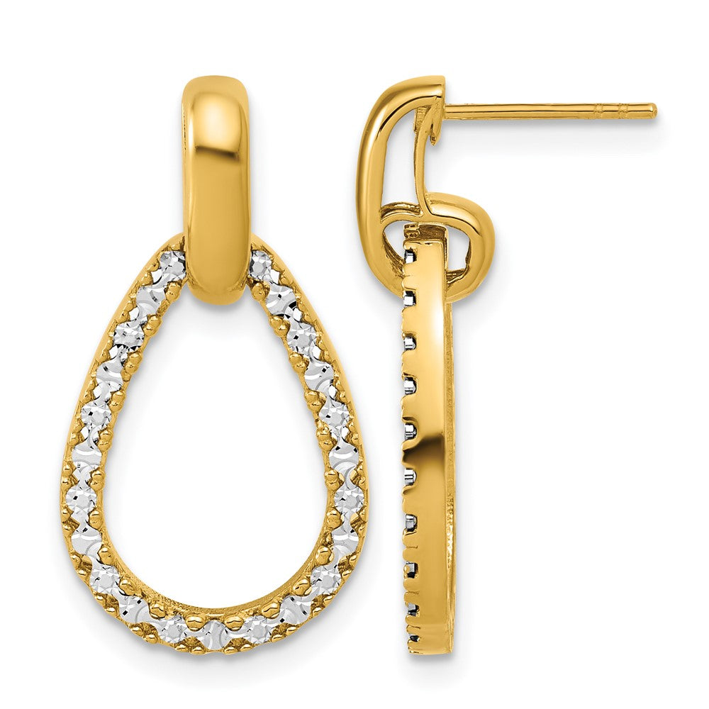 14K with RH-plating Polished Teardrop Dangle Post Earrings
