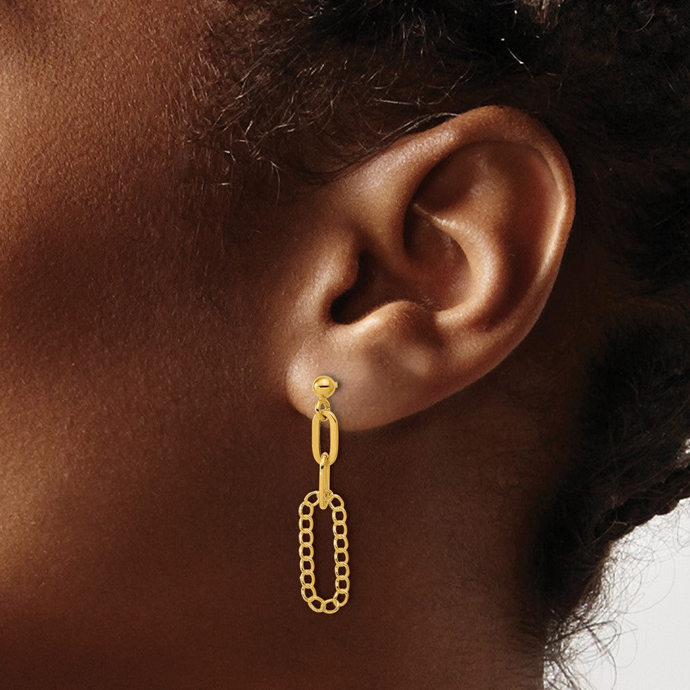 14K Polished Oval Dangle Post Earrings