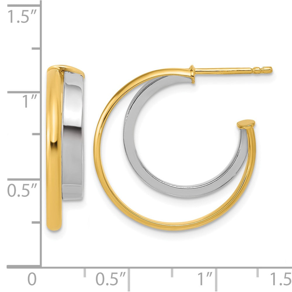 14K with Rhodium Polished 2-Row J-Hoop Post Earrings
