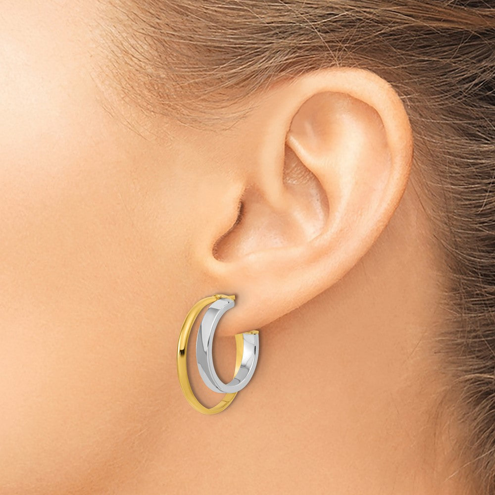 14K with Rhodium Polished 2-Row J-Hoop Post Earrings