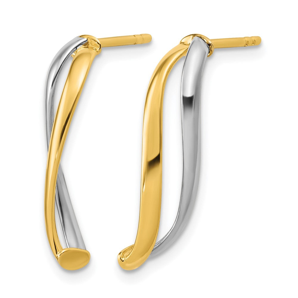 14K with Rhodium Polished Curve Post Earrings