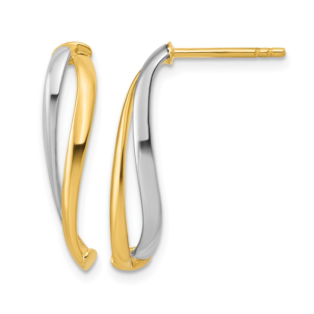 14K with Rhodium Polished Curve Post Earrings