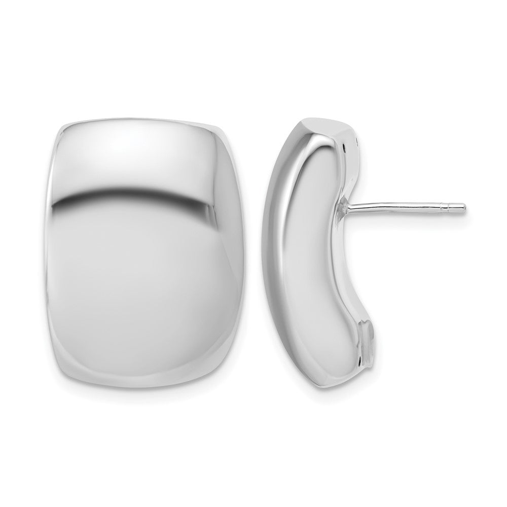 14K with Wht RH Plated Polished Puffed Hollow Earrings