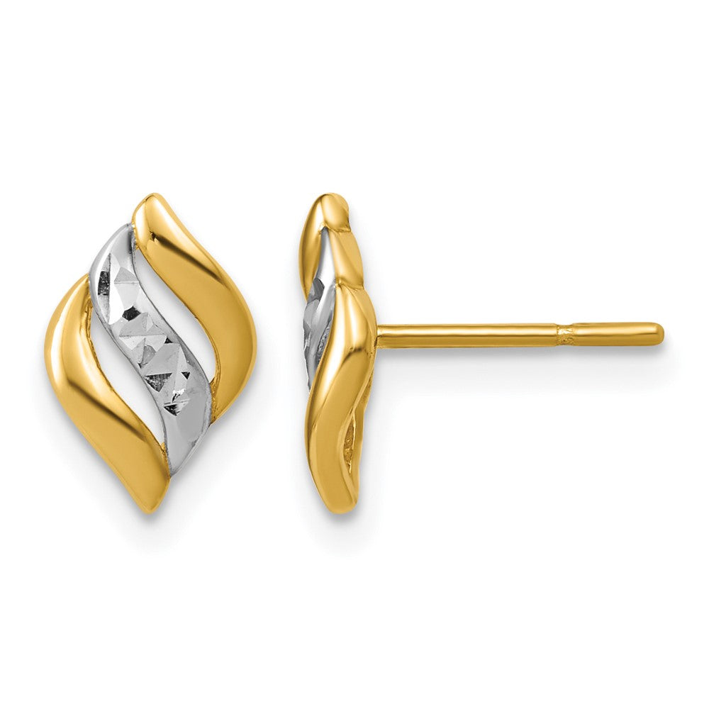 14K with Rhodium Polished and Diamond-cut Post Earrings