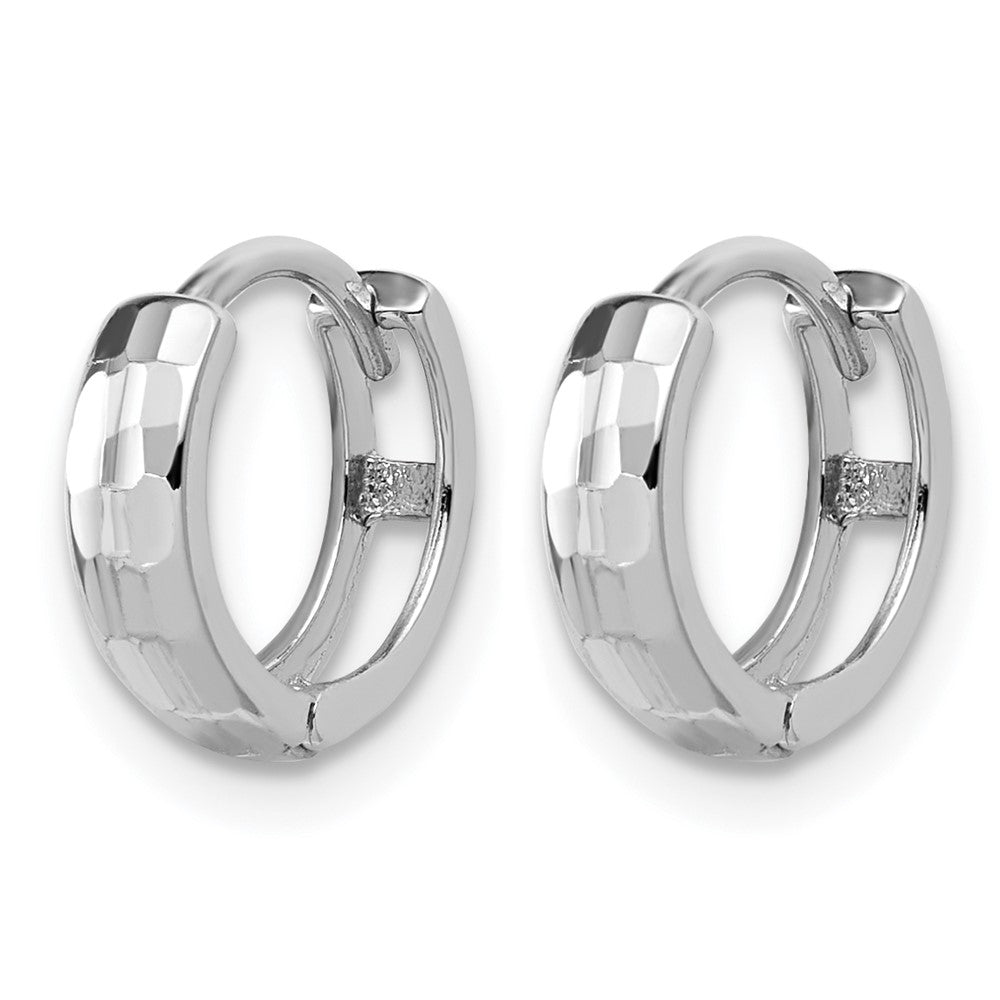 14K White Gold Polished and Diamond-cut Huggie Hoop Earrings