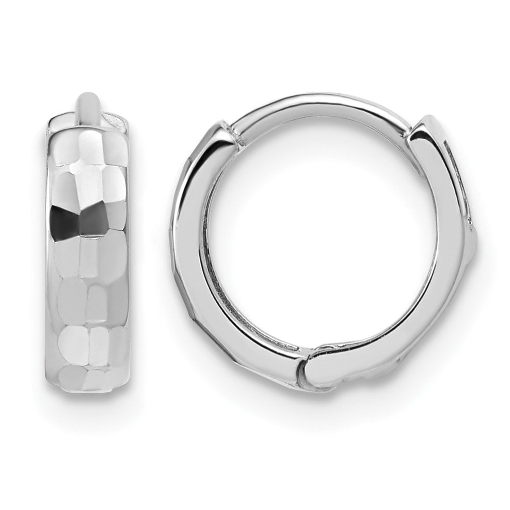 14K White Gold Polished and Diamond-cut Huggie Hoop Earrings