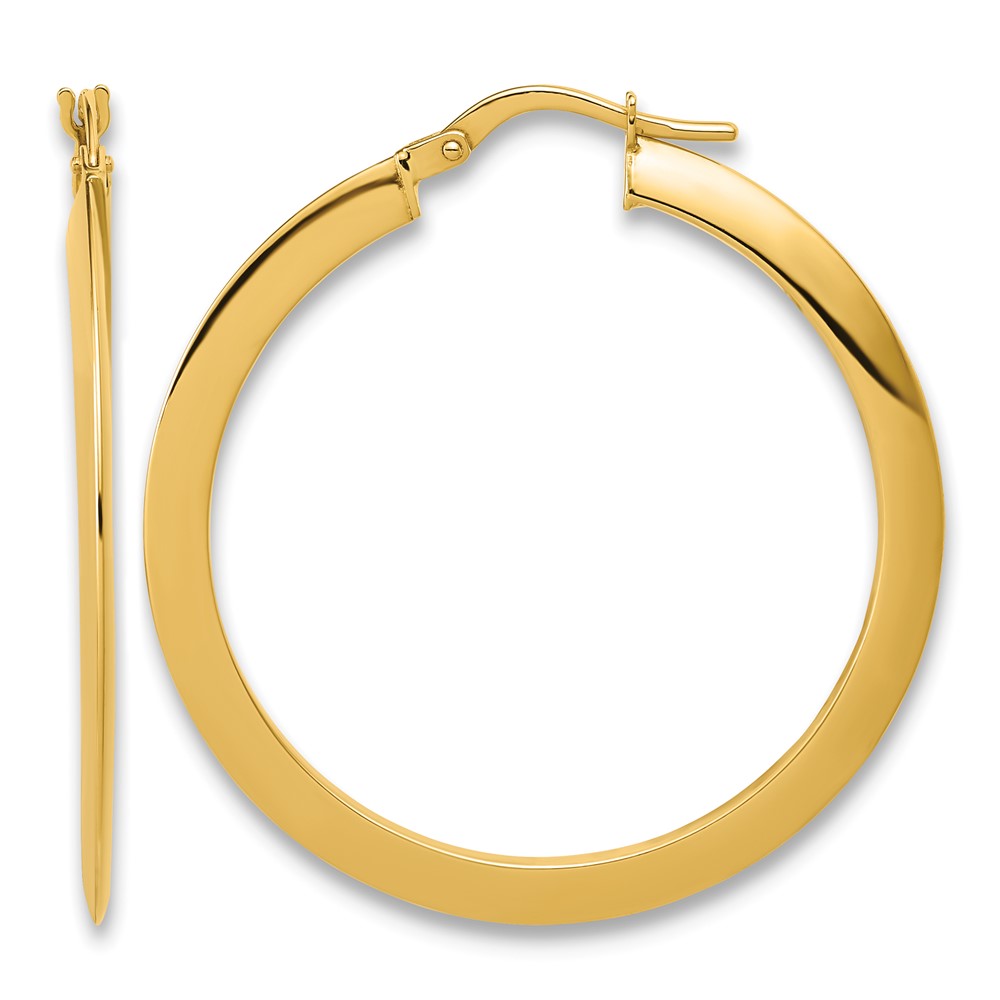 14K Polished Flat Tube Hoop Earrings