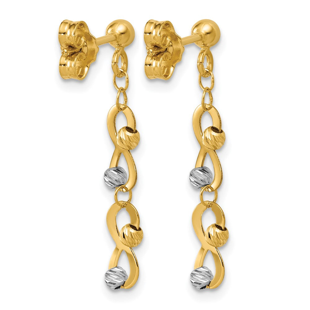 14K Two-tone Diamond-cut Beaded Infinity Dangle Post Earrings
