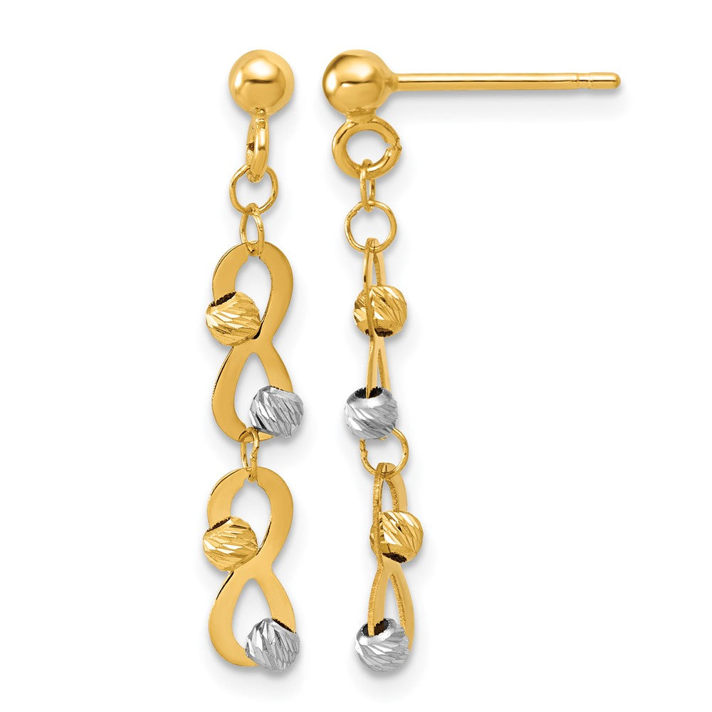 14K Two-tone Diamond-cut Beaded Infinity Dangle Post Earrings
