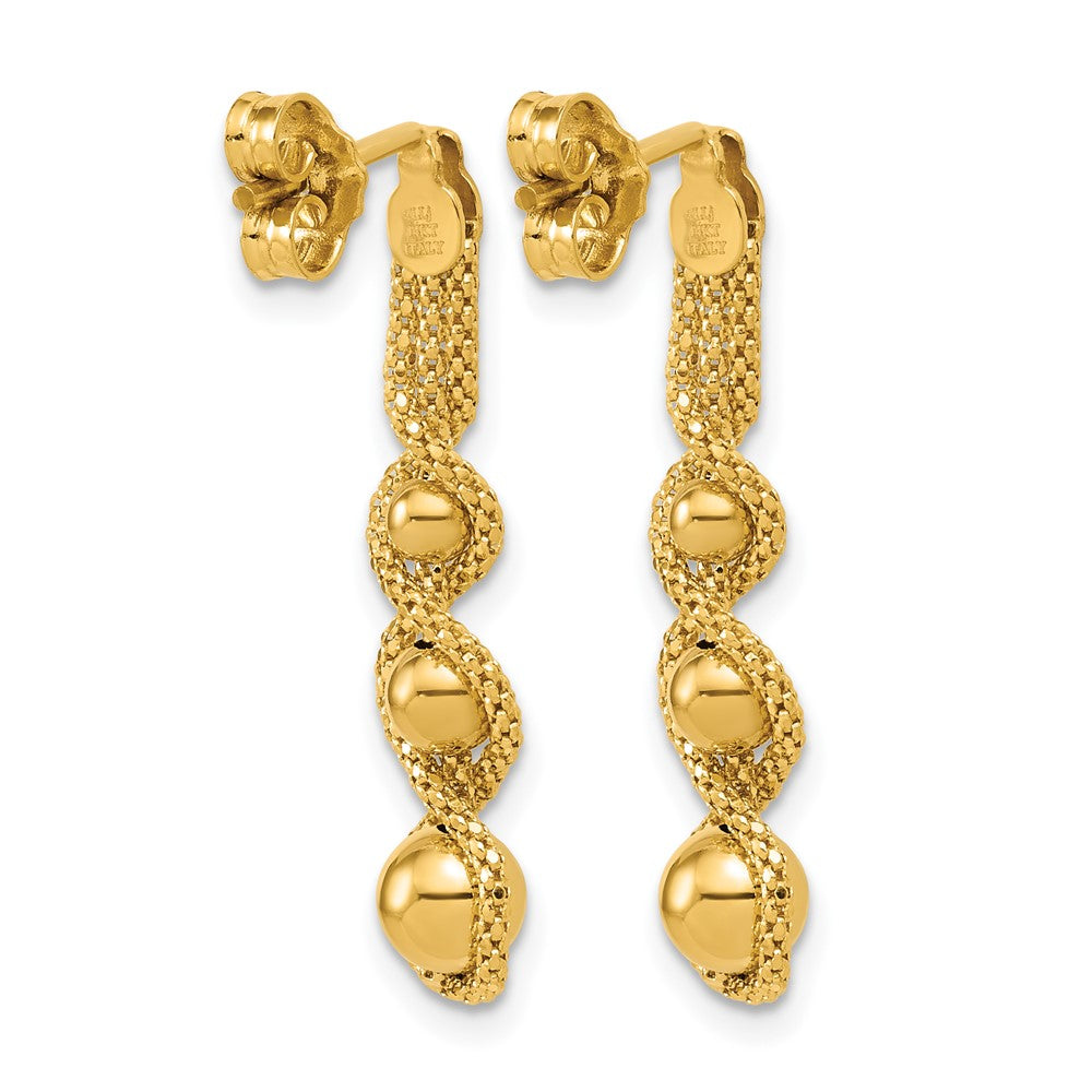 14K Polished and Diamond-cut Twisted Beaded Dangle Post Earrings