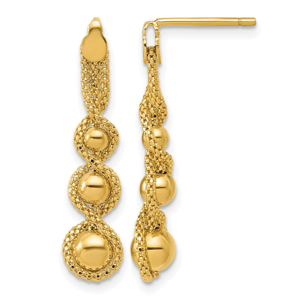 14K Polished and Diamond-cut Twisted Beaded Dangle Post Earrings