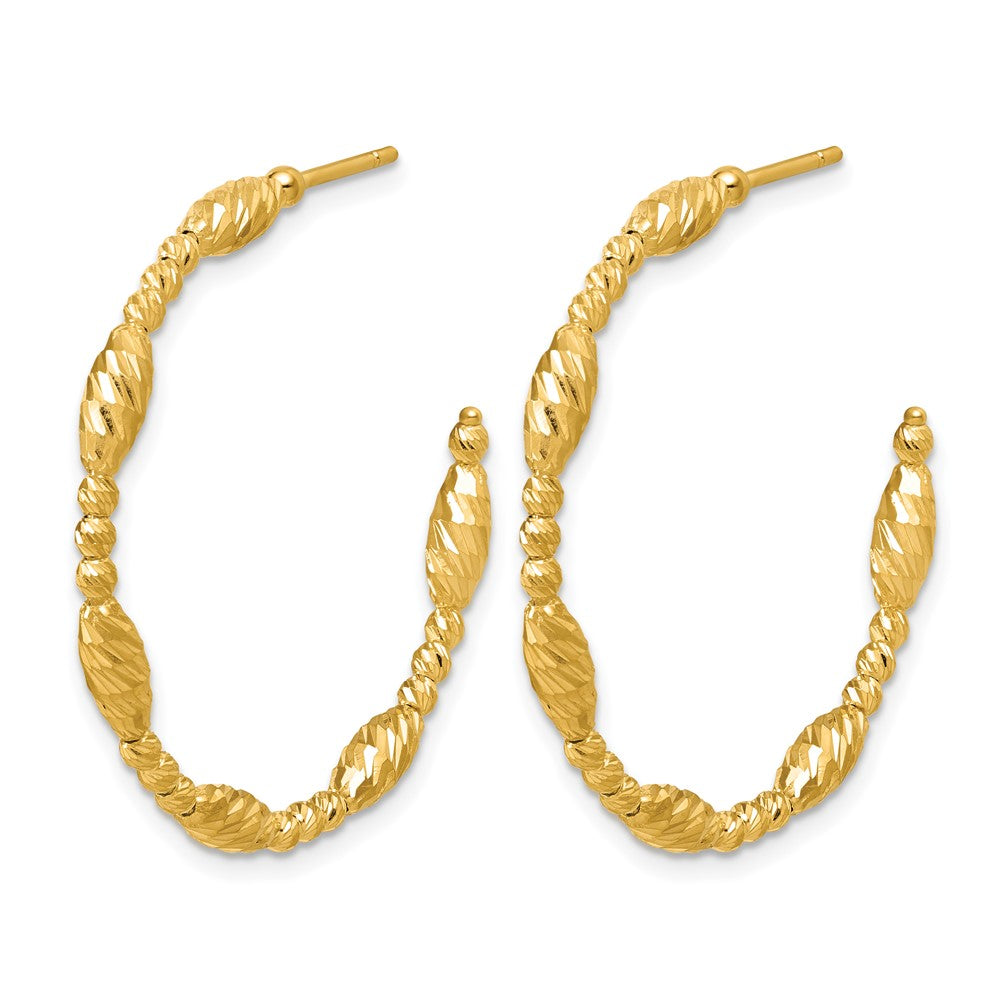 14K Polished and Diamond-cut Beaded Fancy J-Hoop Post Earrings