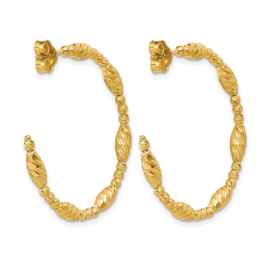 14K Polished and Diamond-cut Beaded Fancy J-Hoop Post Earrings