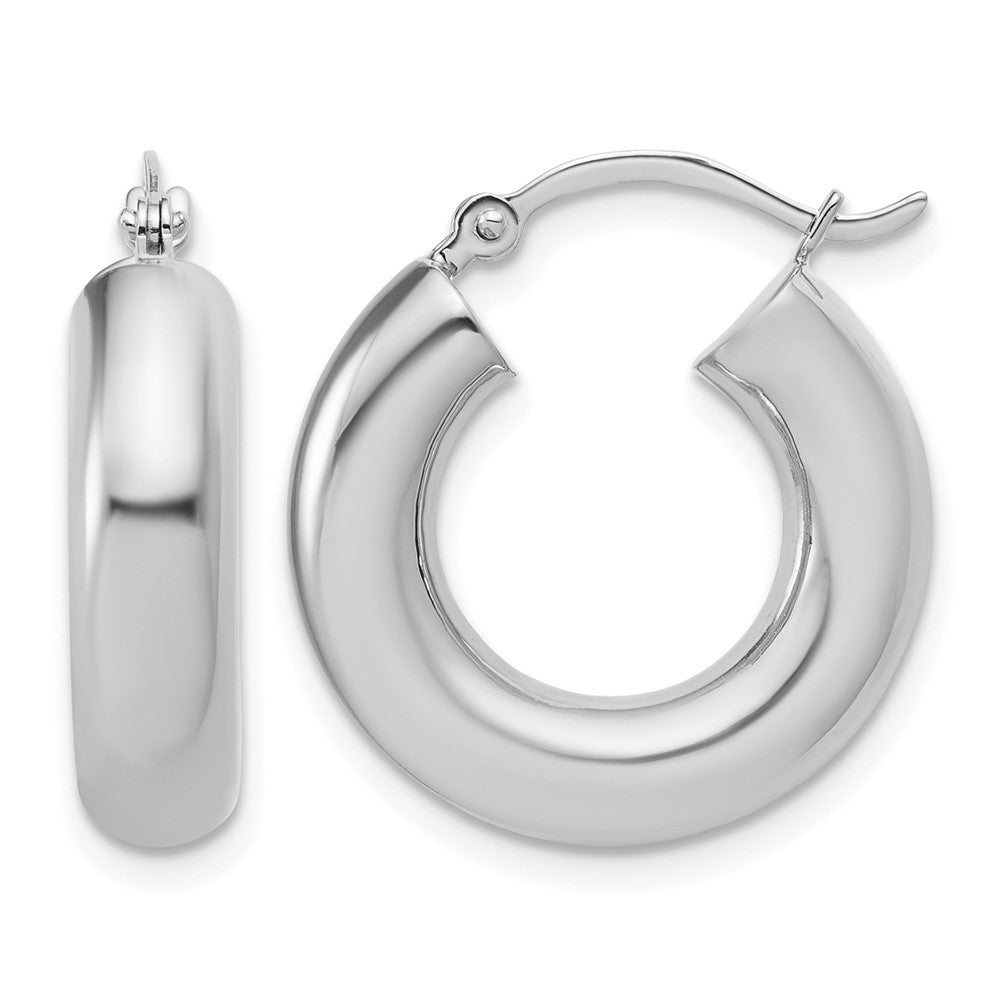14K White Gold Polished 5mm x 20mm Lightweight Hoop Earrings