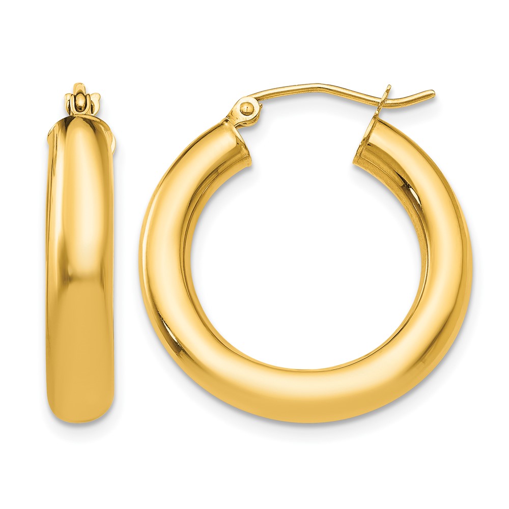 14K Polished 5mm x 25mm Lightweight Hoop Earrings